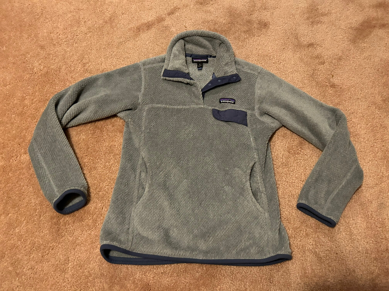 Patagonia Grey Blue Re Tool Snap T Pullover Fleece Hiking Jacket Womens Size S