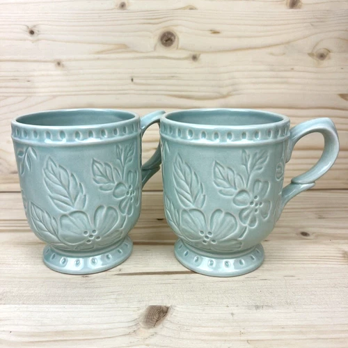 Fitz and Floyd ENGLAND GARDEN 10 oz Coffee Mug Set of 2 - Floral - Hand Painted