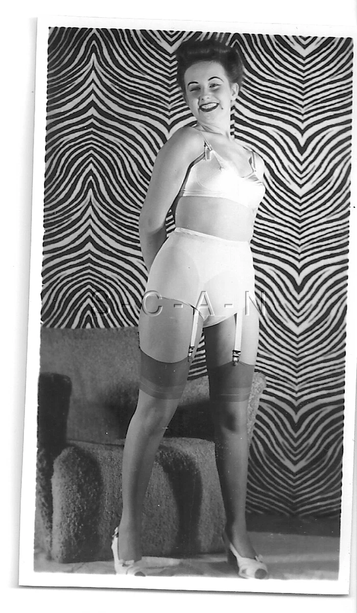 Org Vintage 40s-50s Semi Nude RP- Zebra Stripes- Garter- Panties