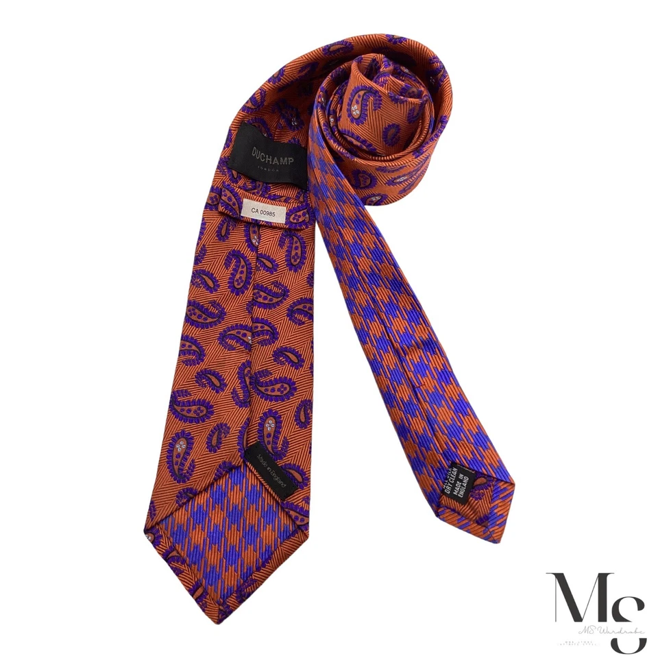 Corbata de seda de lujo Duchamp London naranja cachemira hecha en Inglaterra con: 3" EXCELENTE ESTADO Foto 2 de 4