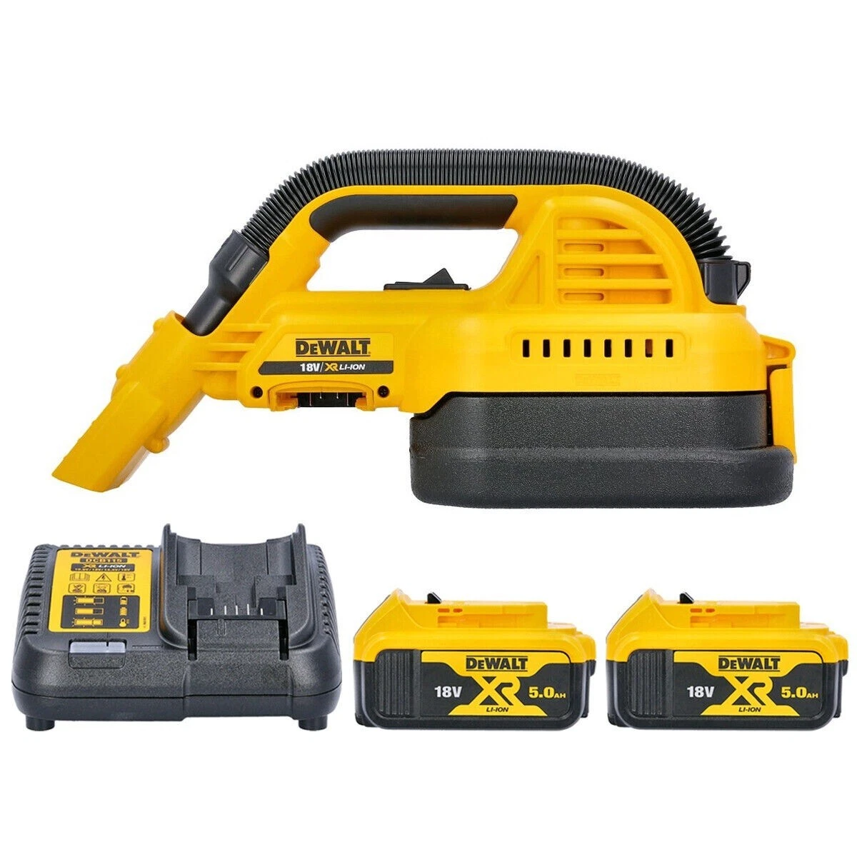 DeWalt DCV517 18V XR Handheld Wet Dry Vacuum With 2 x 5Ah Batteries Charger