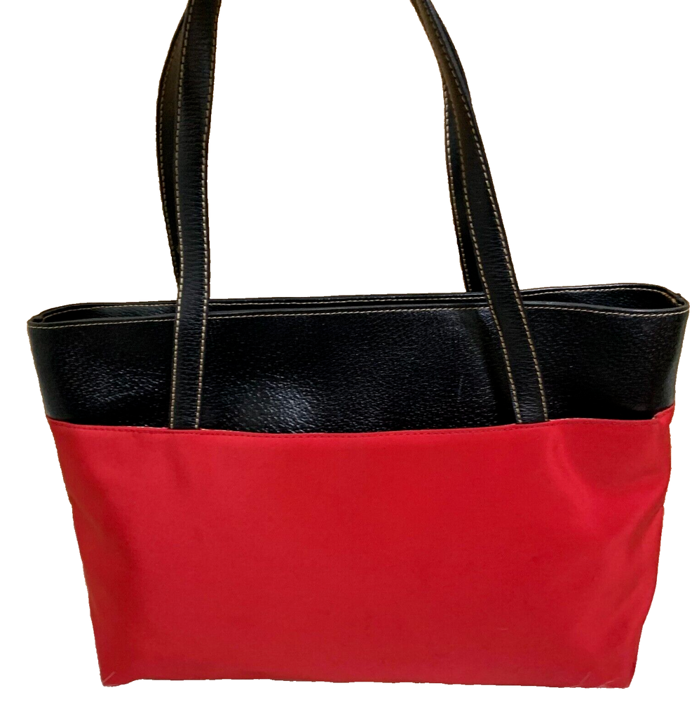 MAXX NY Red/Black Nylon & Leather Vintage Y2K Shopper Tote