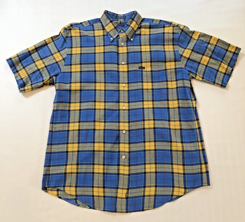 Façonnable Men's Plaid Short Sleeve Button Down Shirt Sz. Large Pocket Logo blue