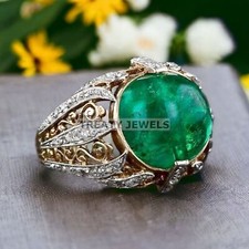 Emerald Cushion Cut Gemstone With 925 Sterling Silver Ring For Men's 542