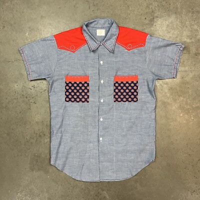 Vintage 70s 80s Big Mac Chambray Custom Chain Stitch Button