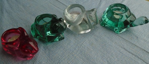 Tea Candle Holders Indiana Glass 2 Turtles Rabbit Cat - Picture 7 of 8