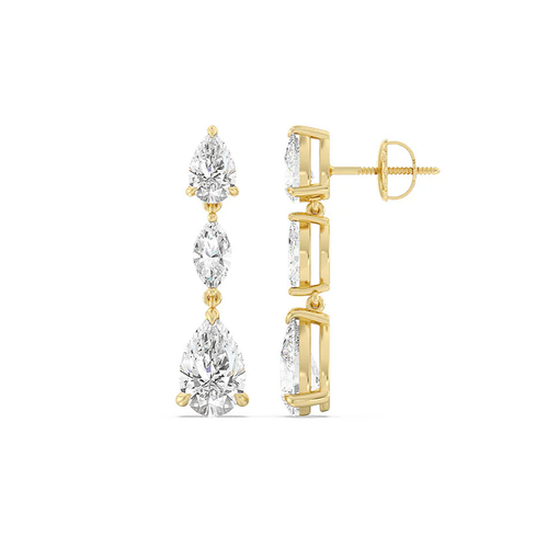 18K Yellow Gold Stud Pear and Marquise Cut Lab Created Diamond Earring 4.50 Ct - Picture 4 of 7