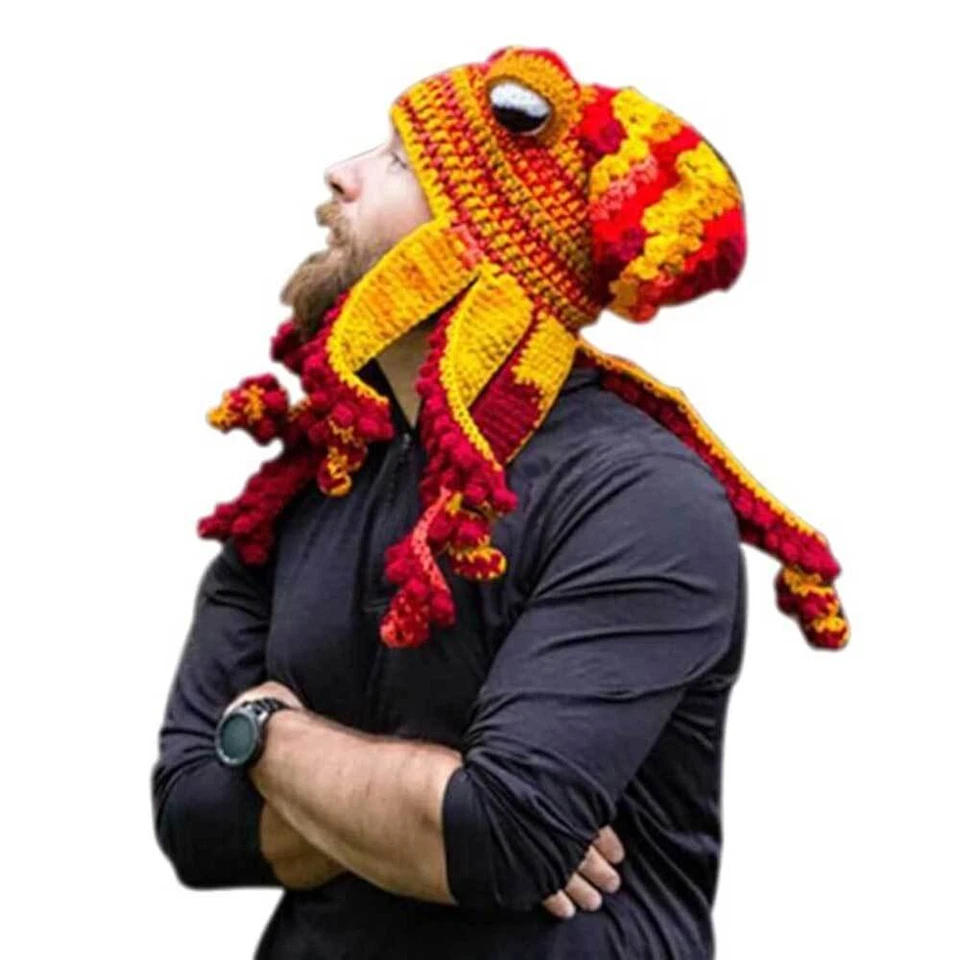 Divertido Sombrero Pulpo Tejido Gorro Gorra Hombres Mujeres Hecho a Mano Sombrero Juegos con disfraces Fiesta Regalo Foto 3 de 4