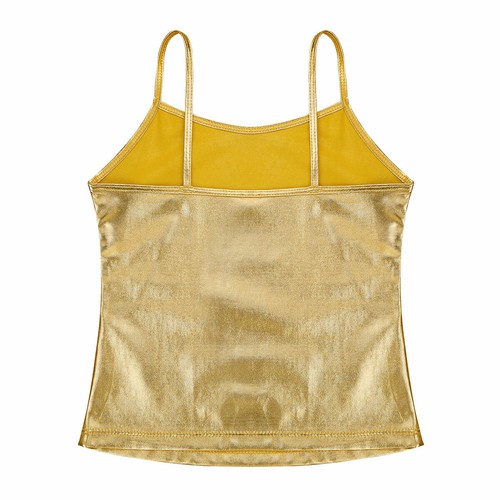 Girl Metallic Dance Tank Kids Camisole Shorts Sports Top Shiny Stage Dancewear - Picture 61 of 108