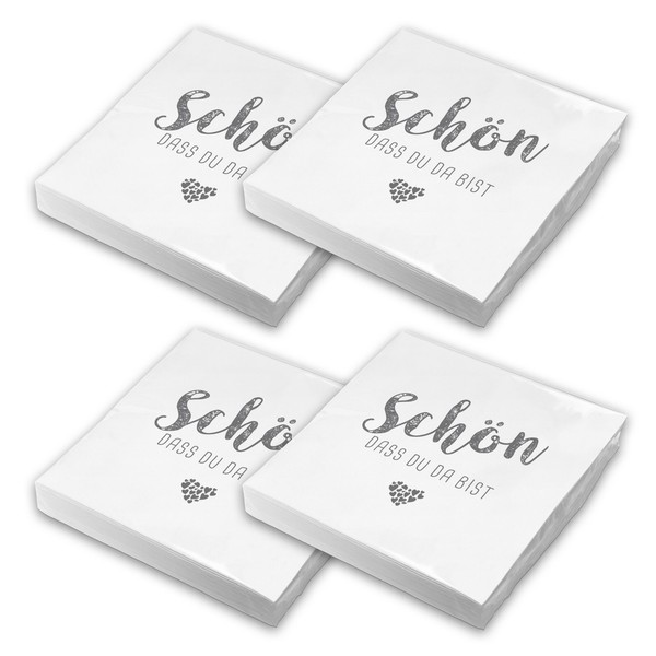 Itenga 80X Servietten SchöN Dass Du Da Bist Weiß Grau Hochzeit Geburtstag Neu-image