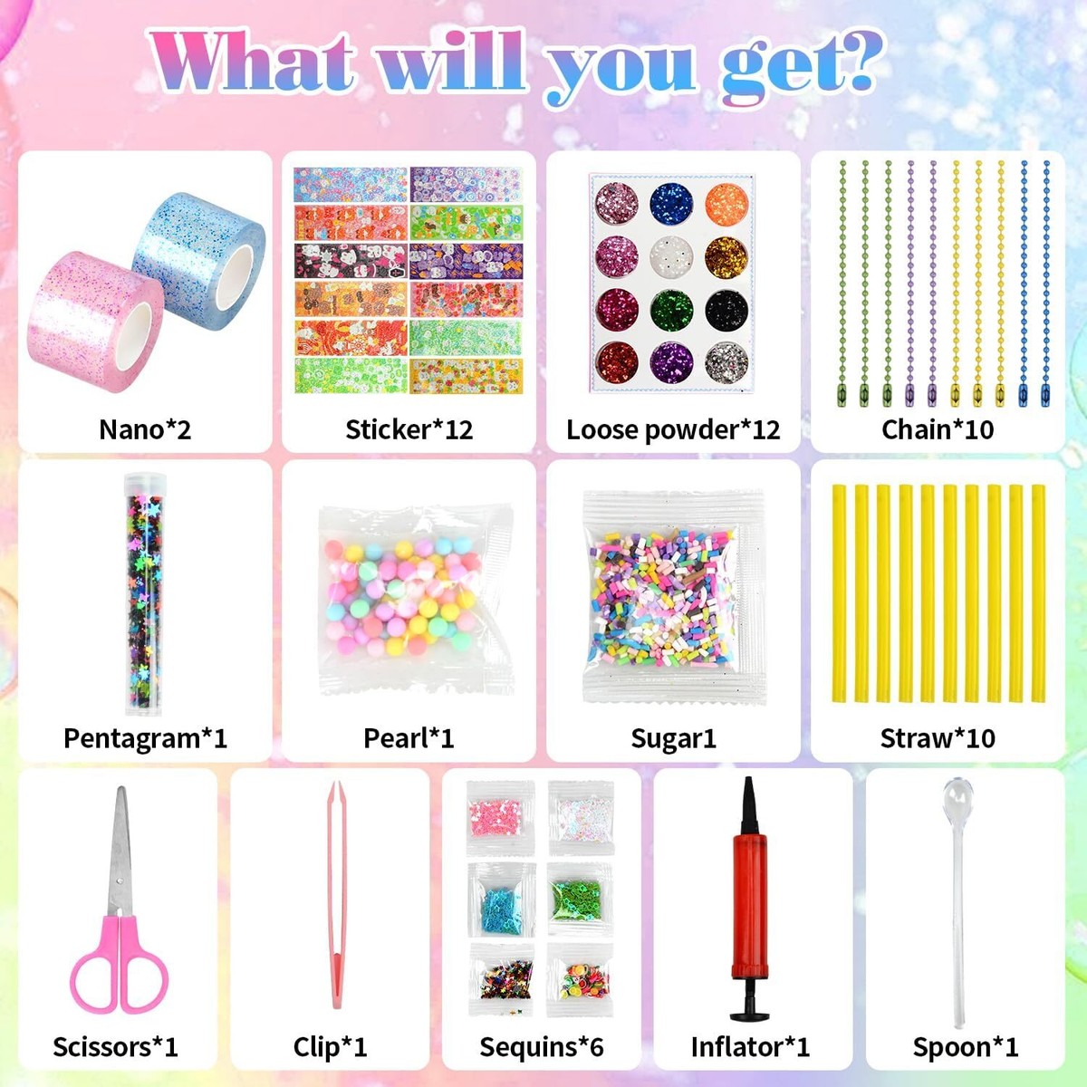 Girls Nano Tape Bubble Kit Kids Glitter Nano Kit Bubbles Tape