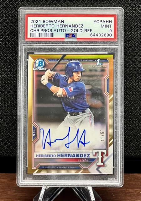 HERIBERTO HERNANDEZ 2021 Bowman Chrome 1st Rookie Card Auto True Gold PSA 9 #/50