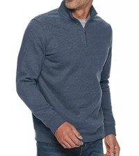 Croft  Barrow Men's Quarter Zip Navy Blue Pullover Sweatshirt Small Extra Soft