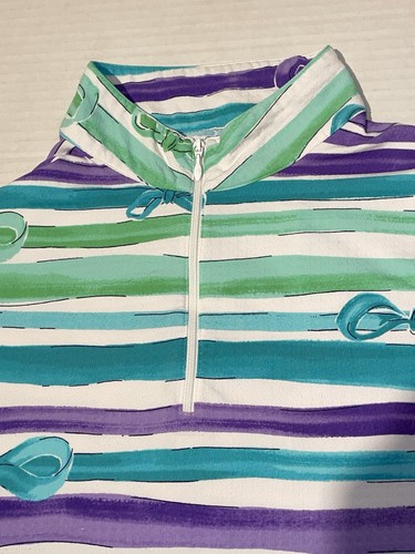 Ibkul Shirt Womens Sz M 37 Chest Long Sleeve Bows Stripes Mesh Sleeve Golf - Picture 8 of 17