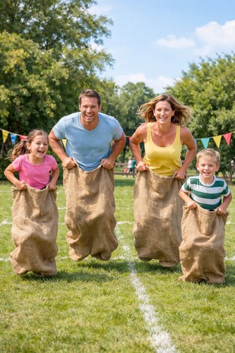 Authentic Used Burlap Jute Bags for Family sack races.  Set of 4 (40” X 28.5”) 