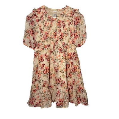 Gymboree Floral Dress Girls 10 Smocked Ruffle Elbow Puff Sleeves Lined Spring
