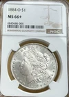 1884-O Morgan Silver Dollar NGC MS66+ Beautiful plus coin