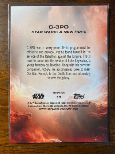 2025 Topps Chrome Star Wars C-3PO #13 Rainbow Refractor - Picture 2 of 2