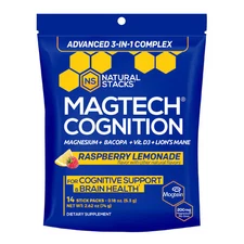 2 X Natural Stacks MagTech Cognition with Bacopa Vit D3 Lion's Mane Rasoberry Le