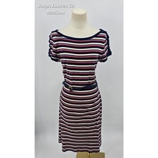 Y2K Lauren Jeans Co. Ralph Lauren Coastal Chic Striped Knit Dress Belted Navy