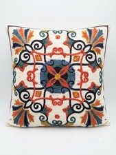 Hand Embroidered Cushion Cover Floral Decorative Throw Pilloow Cover 16x16 White