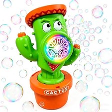 Bubble Machine for Kids, Rechargeable Cactus Bubble Maker with Lights  Music