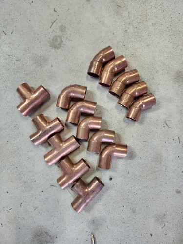 Lot of 15 3/4" Copper Pipe Sweat Fittings  5 Tee's 5 90's 5 45's