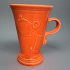 FIESTA Homer Laughlin Orange 6" tall Embossed Cappuccino Latte Mug