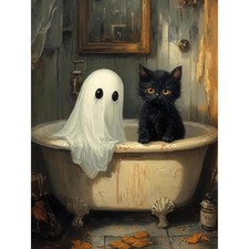 Ghost and Cat Halloween Diamond Art Kit 12 x 16 Inch 5D Craft