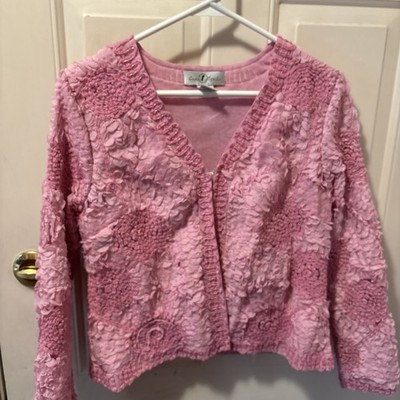 Once 1 Again Pink Textured Blazer Crop Jacket Rose Floral  Sz Small RARE