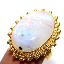 Golden Plated Rainbow Moonstone Ring US 9.5 Office Wear Jewelry Trendy JW