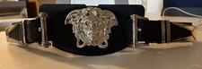 Versace Black Leather and Canvas Medusa Buckle Wide Belt