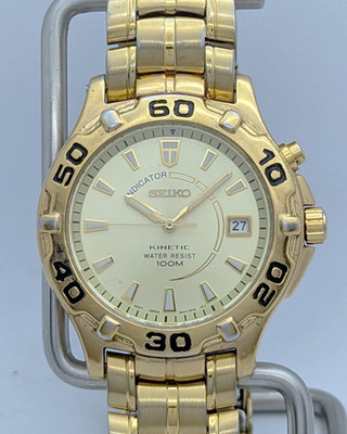 Seiko Kinetic Sports 100M Gold Tone Champagne Dial 5M42-0M09 | New Cap/Crystal