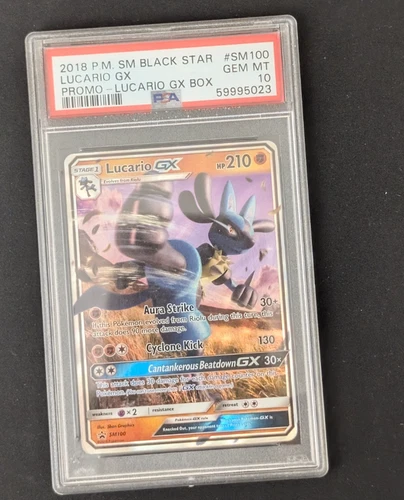 PSA 10 2018 POKEMON SM BLACK STAR PROMO LUCARIO GX BOX #SM100 LUCARIO GX POP 8