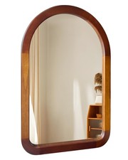 Arched Mirror 22 x 30 Inch,Brown Wood Rustic Bathroom Tempered Wall Mirror wi...