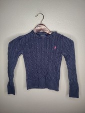 Polo Ralph Lauren Girl's 100 Cotton Cable Knit Crewneck Sweater 6X Navy X
