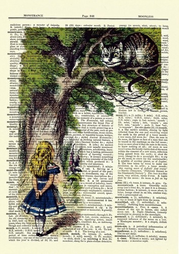 Alice In Wonderland Vintage Dictionary Art Print Set Poster Picture Cheshire Cat - Picture 2 of 5