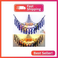 Stuffed Animal Hammock, 55in Storage Macrame Hammock with 75LEDs, Hanging Net fo