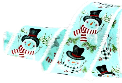 Christmas Ice Blue Snowmen 2.5'' by 6 yd Wired Ribbon White Chenille Edges