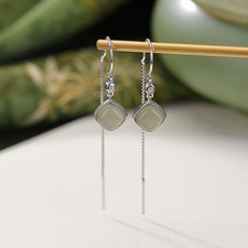 N02 Ohrringe quadratische heller Jade Kettchen Sterling Silber 925