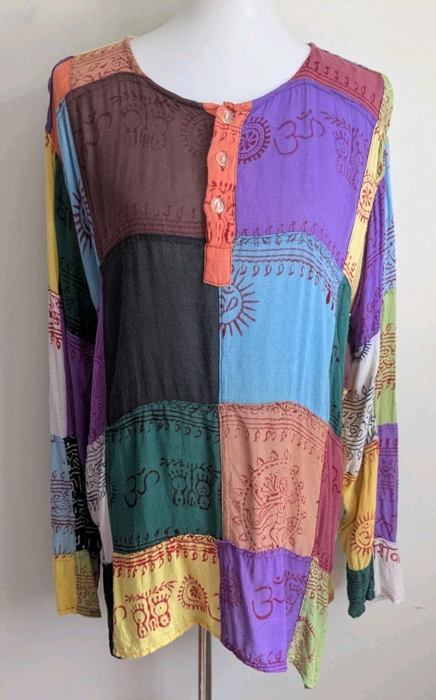 Earthbound Trading Patchwork Rayon Top Hippie Boh… - image 2