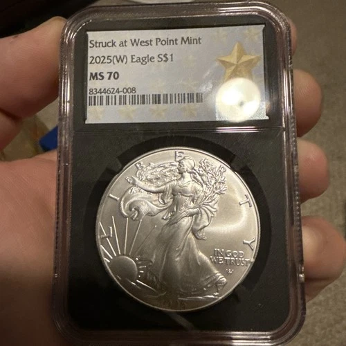 2025 (W) $1 American Silver Eagle NGC MS70 West Point Star Label Black Core