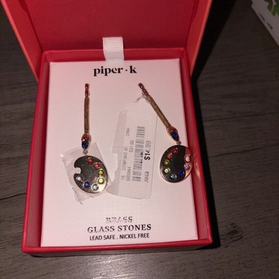 New Piper K. Artist Paint Palette Multi-Color Glass Stones Post  Drop Earrings