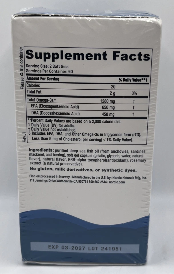 Aceite de pescado Nordic Naturals Ultimate Omega 120 cápsulas blandas corazón y cerebro. EXP: 3/27 Foto 2 de 3