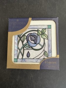 6 Pimpernel ROSE ARBOUR 4" Square Cork Backed Coasters W/ Box