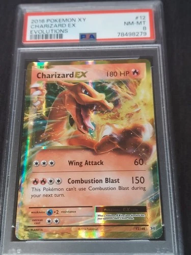 2016 Pokémon Charizard EX Holo 12/108 #12 (XY Evolutions) Pokémon Card PSA 8