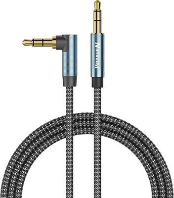 Nanxudyj 1ft Short Aux Cord, 90 Degree Right 1ft/0.3M, Black/Grey Braided 