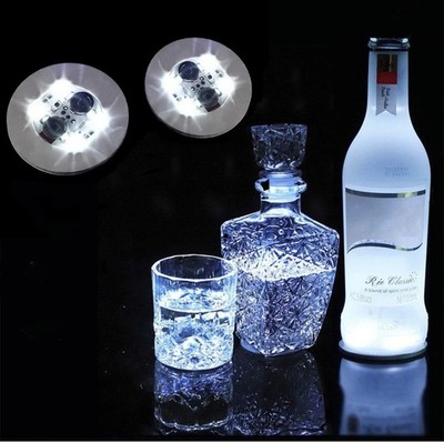 LED Coaster White Light - 4 Pack - Glow/Strobe Effects - Battery - Adhesive