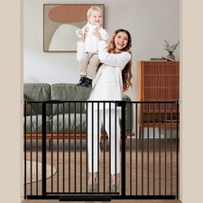 Extra Wide Baby Gate Ultra Narrow Spacing 30.11-77.36" Pressure Mounted Doubl...