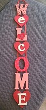 Valentine Wooden Hearts Welcome Sign, Painted Wall, Door Hanging Sign 30"